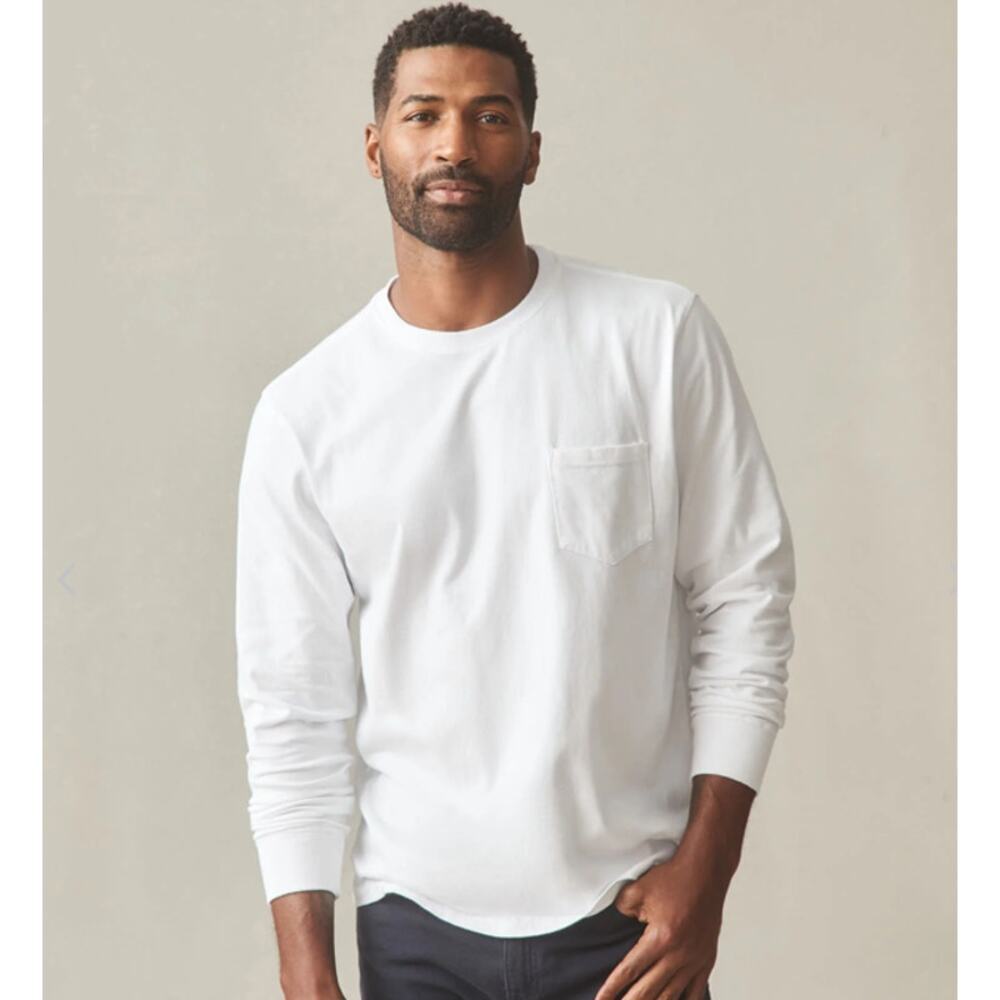 American Giant Pocket Tee Shirt Crew Neck Long Sleeve White Size XXL